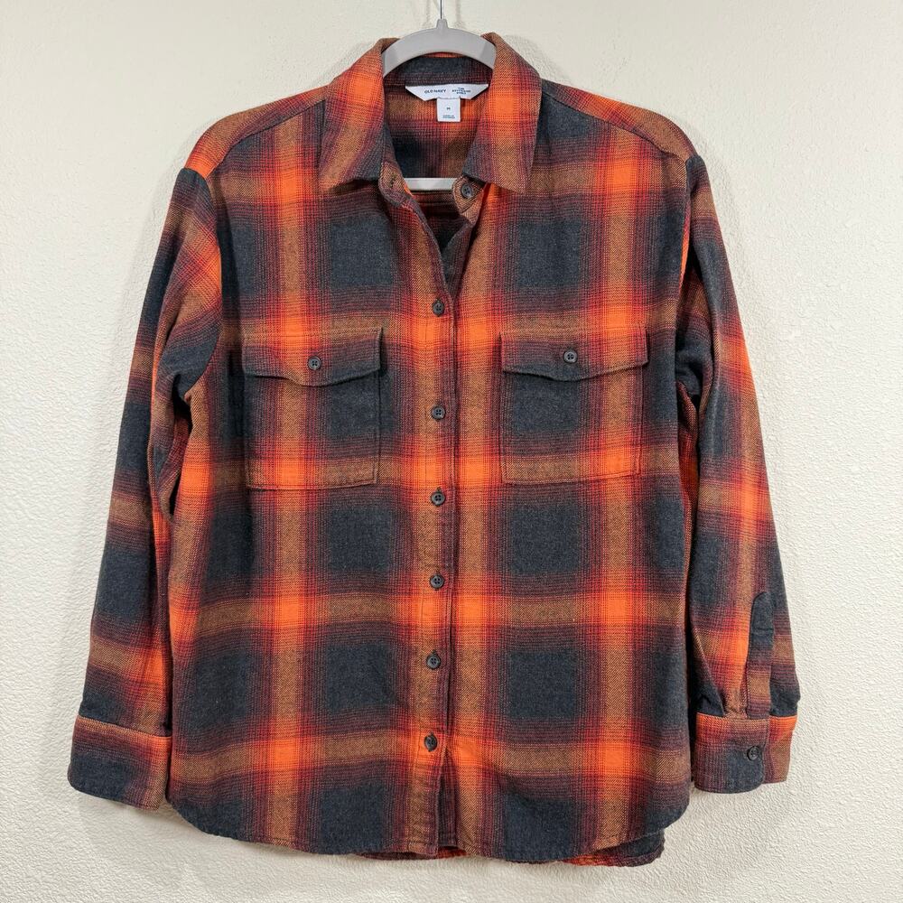 Old Navy Boyfriend Shirt Orange Black Plaid Flannel Shirt As Seen On Inspired M